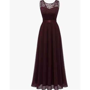 NEW Burgundy Lace Maxi Bridesmaid Dress Sleeveless Maxi L